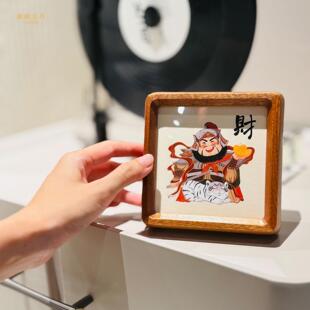 2026五路财神爷办公室桌面装饰画创意摆件恭喜发财实木小相框