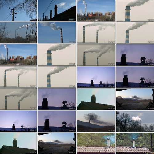 供暖房顶烟囱老旧电线杆砖房转场空镜天气环保4K1080原创视频素材