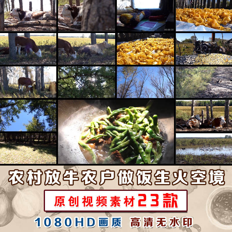 农村农户放牛扒蒜剥蒜铁锅炒菜土豆干鸭子鹅空境原创实拍视频素材