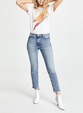 国内现货 MOTHER 中腰基础款显瘦显腿长九分直筒牛仔裤深蓝浅蓝色