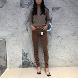 棕色灯芯绒九分紧身小脚牛仔裤 国内现货 高腰秋冬季 Brand 女潮