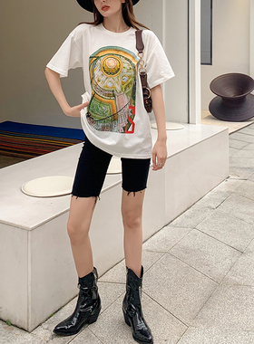 清仓现货 N TOO L nice彩色梅尔克巴洛克旋梯白色圆领宽松短袖T恤