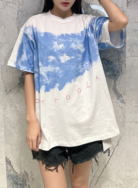 现货N TOO L高街系列海滩字母白色宽松显瘦高腿长圆领短袖T恤男女