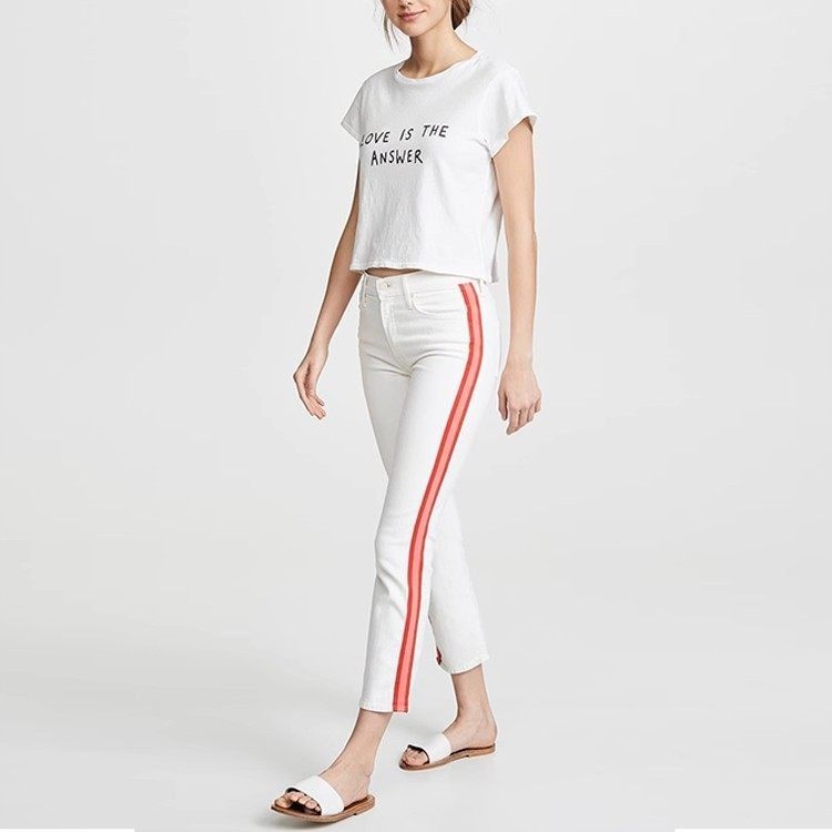 现货MOTHER dazzler橙红竖条中腰米白色显瘦修身九分直筒牛仔裤女,女装/女士精品,牛仔裤,淘宝优惠券,粉丝福利购,淘宝优惠卷