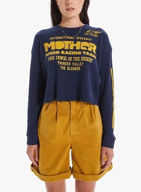国内现货 MOTHER 海军蓝色英文字母印花马撞色落肩休闲显瘦卫衣女