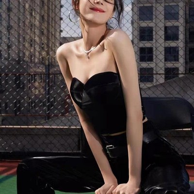 现货RtA denim jemila明星款百搭皮革交叠开衩拉链抹胸女黑色绿色