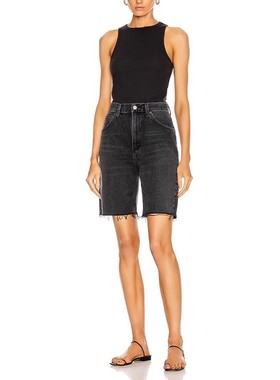 国内现货AGOLDE刘雯款超高腰毛边五分牛仔骑行中短裤女黑灰蓝白色