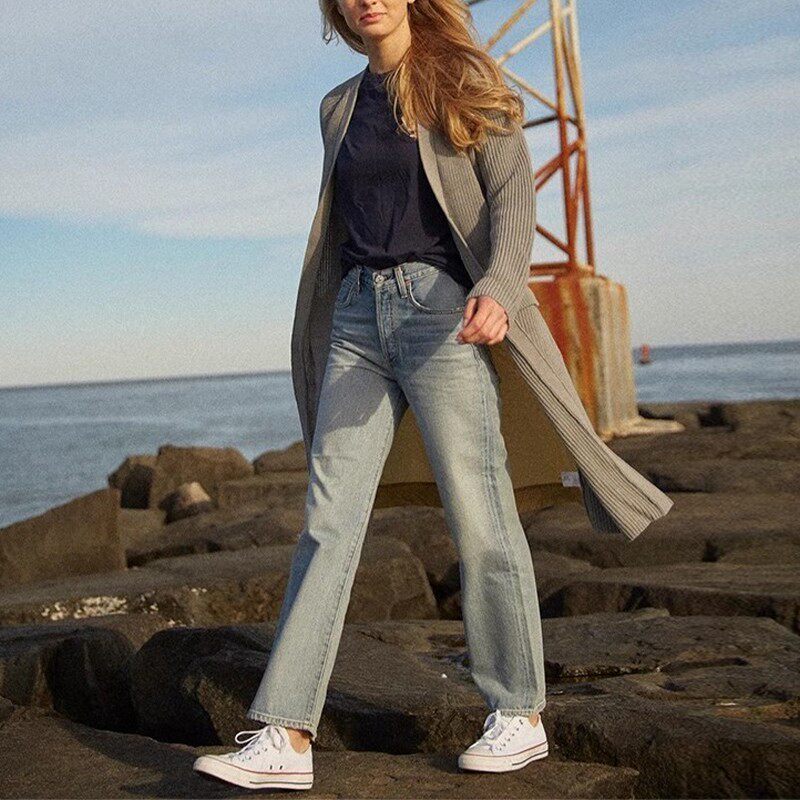 现货Citizens of Humanity COH高腰宽松老爹九分直筒牛仔裤女蓝色