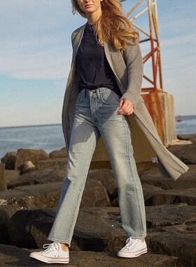 现货Citizens of Humanity COH高腰宽松老爹九分直筒牛仔裤女蓝色