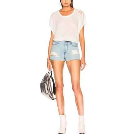 现货 RtA denim高腰蓝色破洞毛边显瘦腿长百搭宽松牛仔热短裤女潮