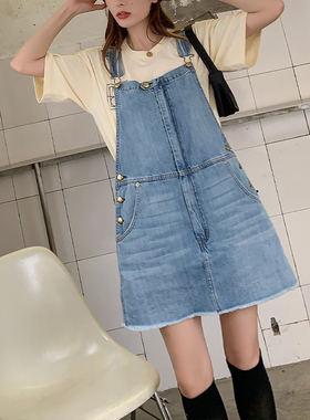 清仓现货 N TOO L 水洗浅蓝色 拆单后口袋毛边百搭牛仔背带短裙女