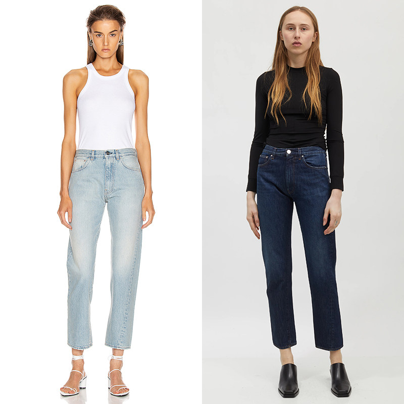 国内现货 toteme 中高腰扭缝显瘦宽松九分直筒牛仔裤女蓝黑灰白色