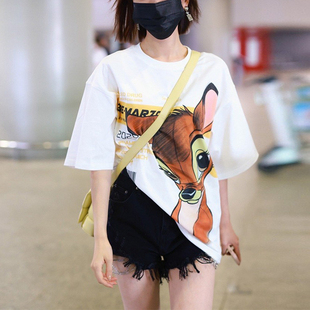 MARZO 明星同款 小鹿说明书宽松圆领短袖 两色 国内现货 T恤