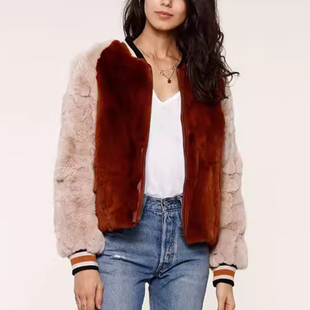 獭兔毛 清仓现货 拼色 Scout 皮草棒球夹克外套女 HEARTLOOM