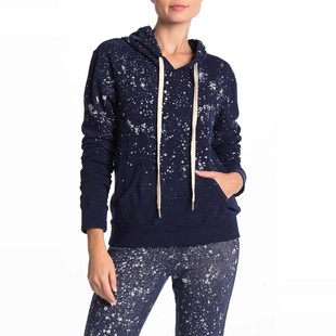 清仓现货 SOCIALITE白漆点做旧深蓝色纯棉瘦套头宽松连帽衫卫衣女