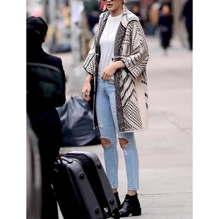 十分直筒小脚牛仔裤 Gigi浅蓝色大破洞显瘦修身 女 Denim 现货Frame