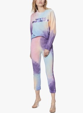 清仓现货 MOTHER AA同款金属粉紫色渐变竖条扎染宽松卫衣裤套装女