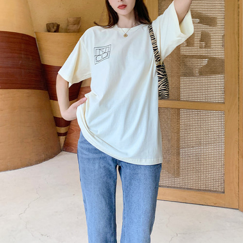 清仓现货米白色短袖纯棉T恤女