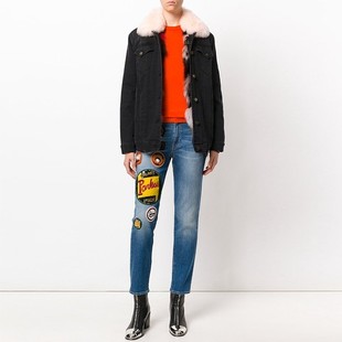 泫雅中腰刺绣蓝色显瘦宽松老爹直筒牛仔裤 Italy 女 Mrs 清仓