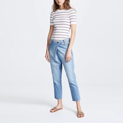 现货 Frame Denim泫雅蓝色显瘦裹身吊档阔腿老爹九分直筒牛仔裤女