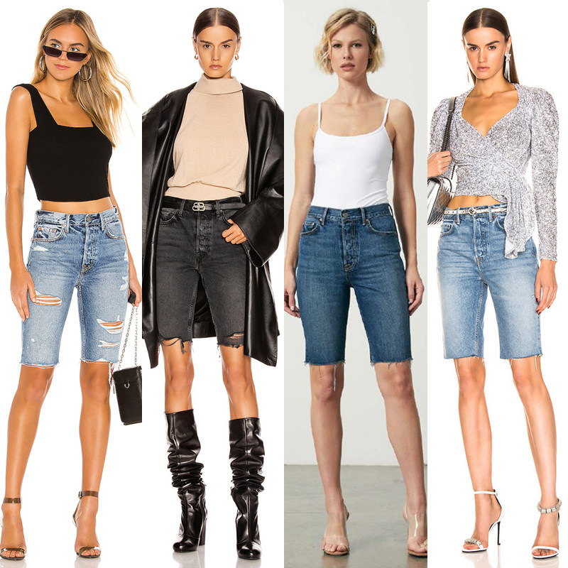 国内现货 GRLFRND 高腰破洞拉丝毛边牛仔自行车中短裤四色