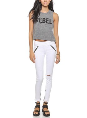 现货 RtA denim中腰白色破洞拉链毛边显瘦高腿长直筒小脚牛仔裤女