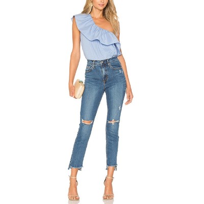 国内现货 Nobody Denim 高腰复古深蓝色显瘦阶梯裤脚小脚牛仔裤