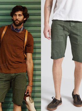 清仓现货 Current/Elliott MEN 军绿色卷边牛仔中短裤 男