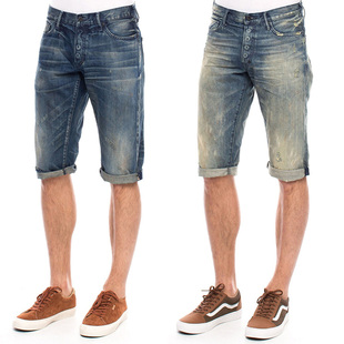 男 休闲牛仔五分中短裤 清仓现货PRPS水洗蓝色做旧时尚 卷边中长男士