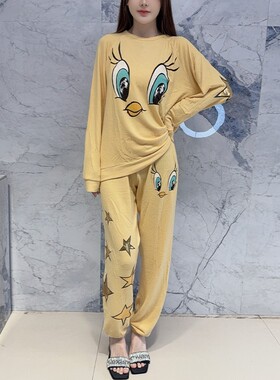 国内现货 Lauren Moshi 黄色翠儿星星圆领宽松卫衣束脚卫裤套装女