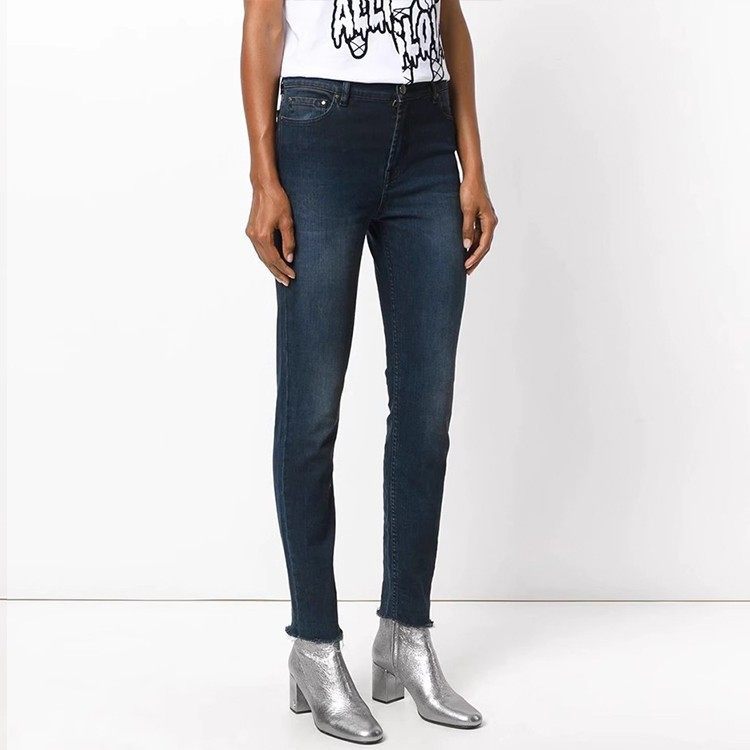 清仓现货Mr & Mrs Italy中腰口袋刺绣毛边显瘦直筒牛仔裤女蓝黑色