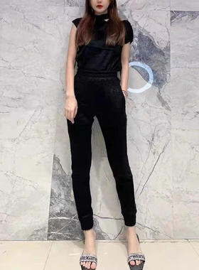 现货 RtA denim Sydney 黑色百搭显瘦松紧腰刺绣LOGO羊毛休闲裤女