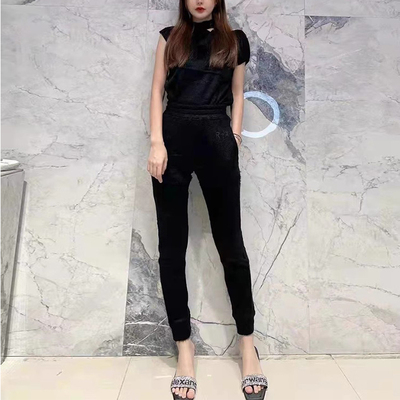 现货 RtA denim Sydney 黑色百搭显瘦松紧腰刺绣LOGO羊毛休闲裤女