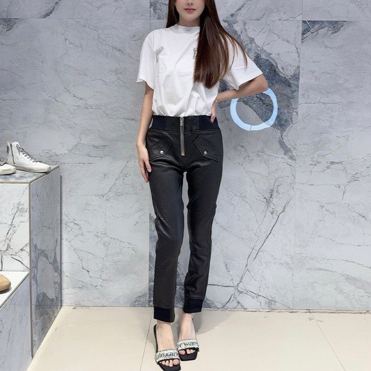 国内现货 RtA denim 高腰黑色显瘦显腿长拉链九分修身小脚皮裤女,女装/女士精品,休闲裤,淘宝优惠券,粉丝福利购,淘宝优惠卷