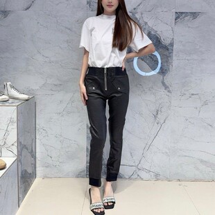 小脚皮裤 国内现货 高腰黑色显瘦显腿长拉链九分修身 denim 女 RtA