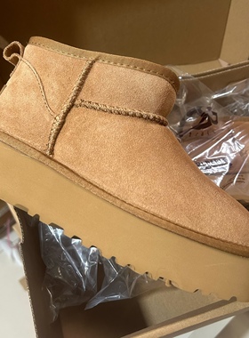 新款周冬雨同款厚底雪地靴女增高真皮羊毛mini短靴皮毛一体雪地靴