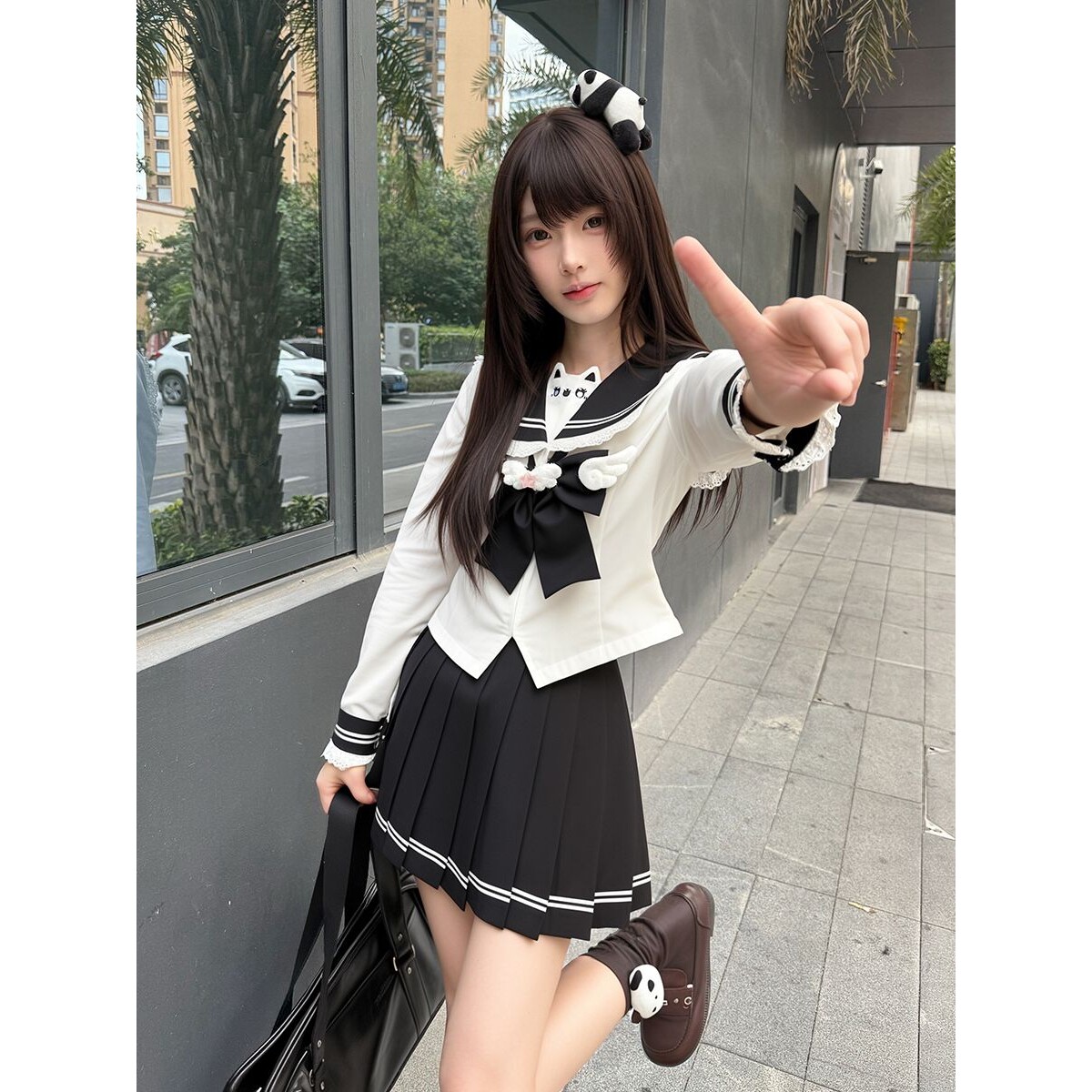 甜嗑原创【喵雪吟】jk水手服正版显瘦长袖女学院风制服裙甜美套装