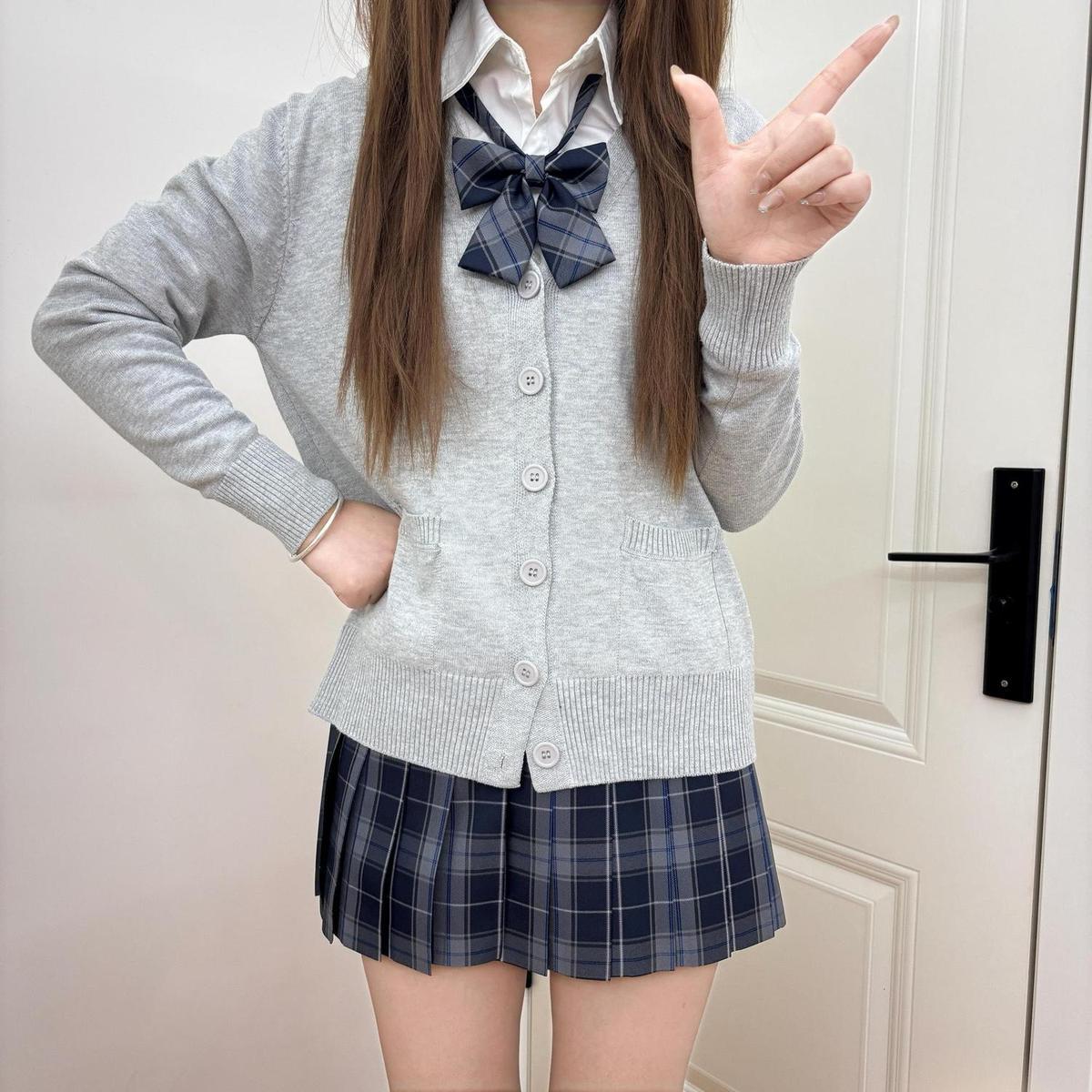 栗小芋jk制服秋冬套装针织开衫毛衣老头针织衫甜美学院格裙五件套