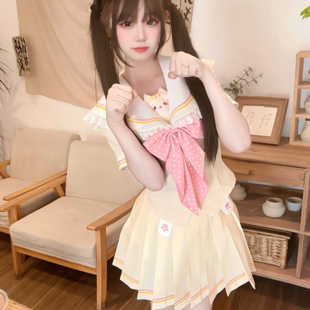 织羽岛【喵芝语】原创正版JK制服黄色小喵可爱套装长短袖女套装