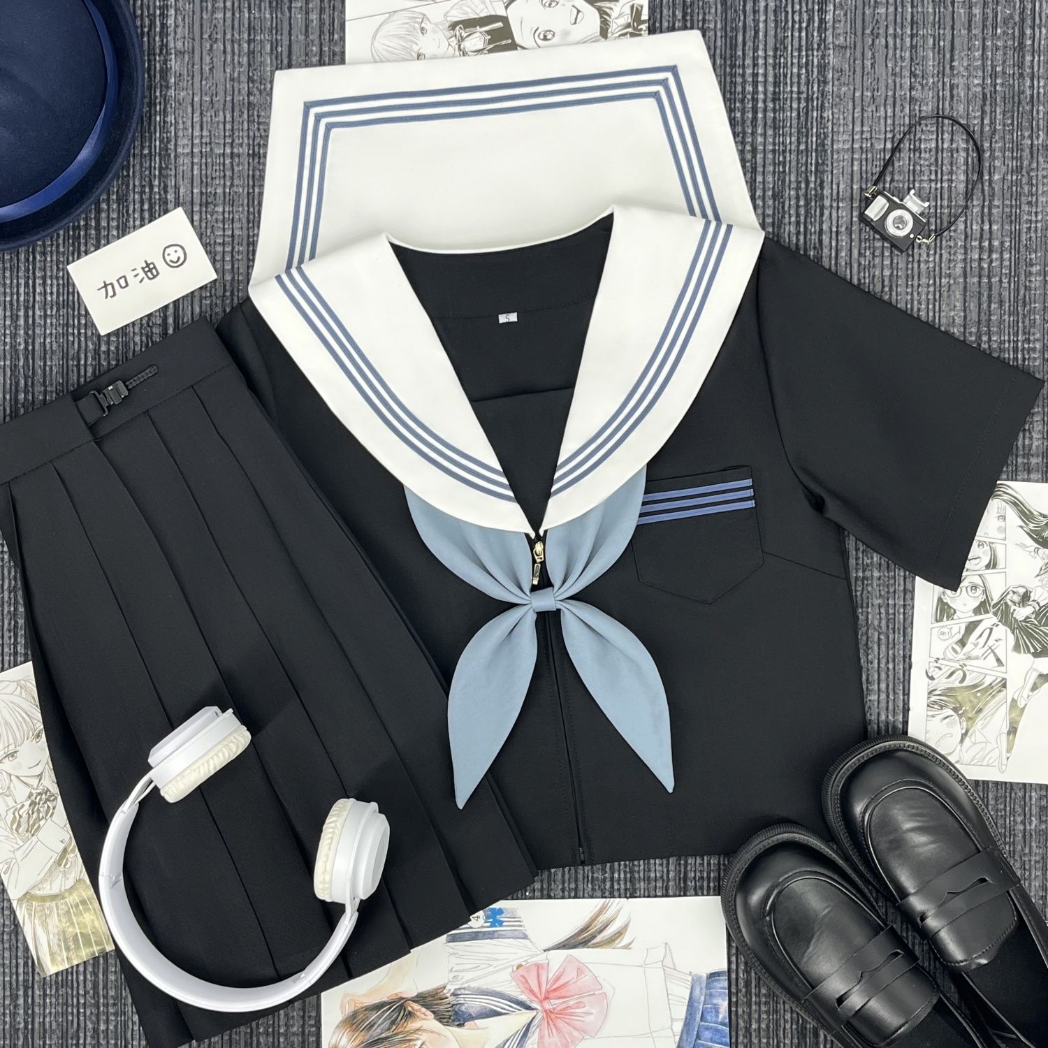 青月社黑身白领蓝三本水手服JK制服女学生服校服班服学院风毕业服