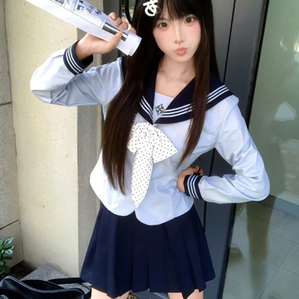 织野鹿原创jk正版水手服秋冬叠穿开衫毛衣长袖外套日系学院风套装