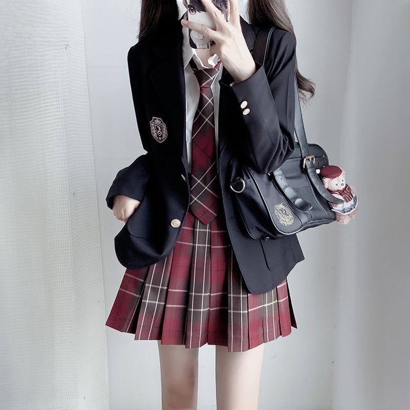 原创正版校供感jk制服裙西装外套女秋冬季套装学院风学生叠穿西服