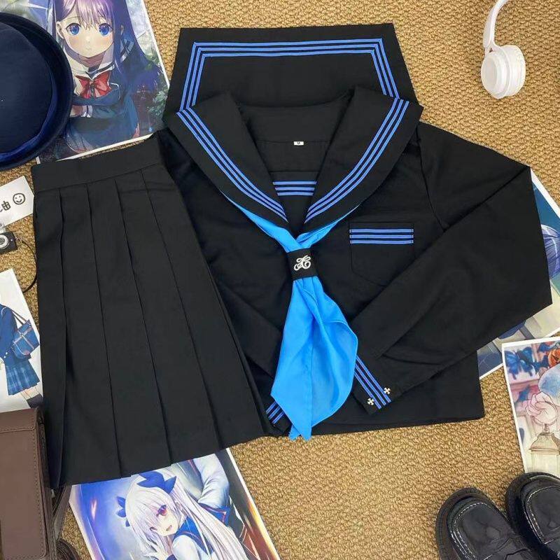 大婶家原创JK制服正版改良蓝三本水手服日系不良学院风班服中间服