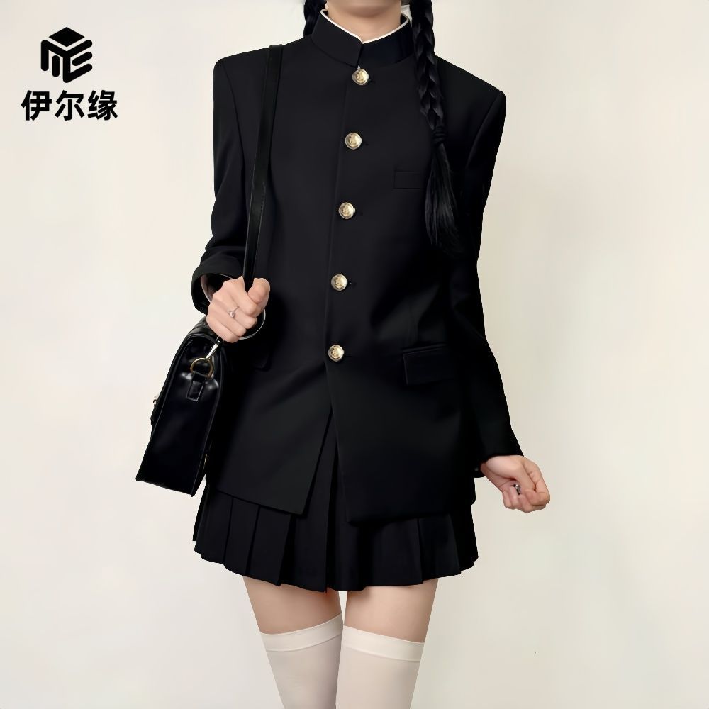 高级修身女生JK套装学生制服立领修身自带点击外套中国风新中式