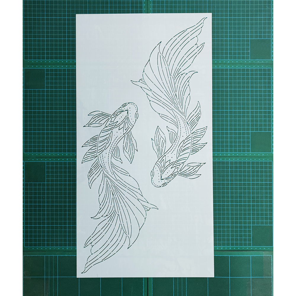 224  锦鲤鱼纹 刺绣刺子绣镂空画图模板拓图描图工具杯垫茶垫茶席