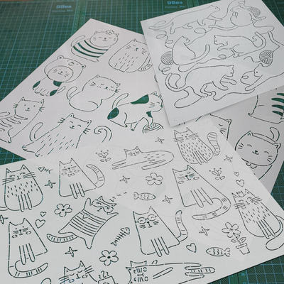 284 猫咪合集1  刺子绣刺绣画图模板茶垫茶席拓图描图工具