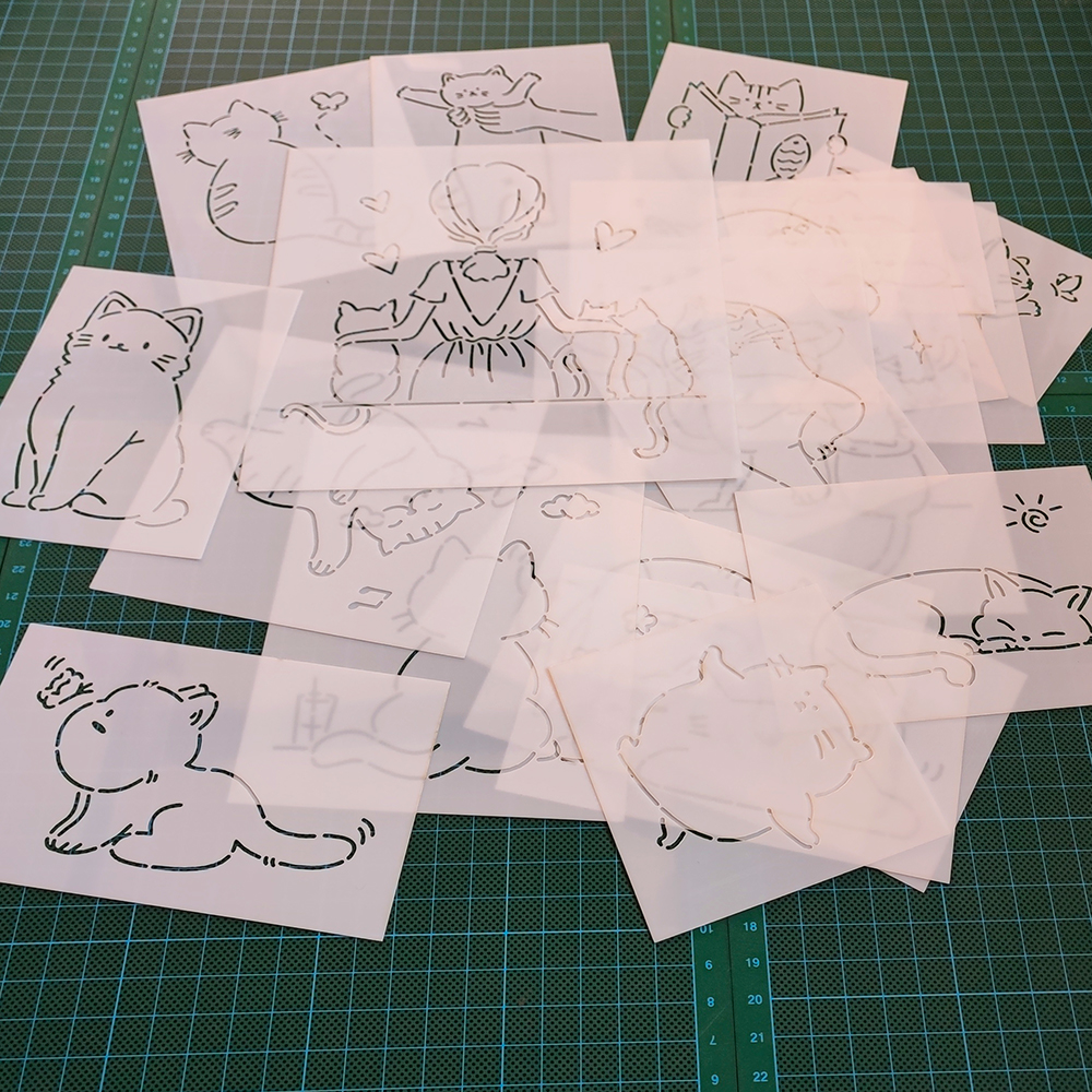 285可可爱爱的猫咪手绘喵喵刺绣画图模板diy拓图描图工具杯垫茶垫