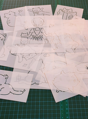 285可可爱爱的猫咪手绘喵喵刺绣画图模板diy拓图描图工具杯垫茶垫