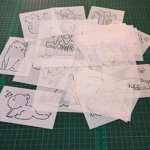 285可可爱爱的猫咪手绘喵喵刺绣画图模板diy拓图描图工具杯垫茶垫
