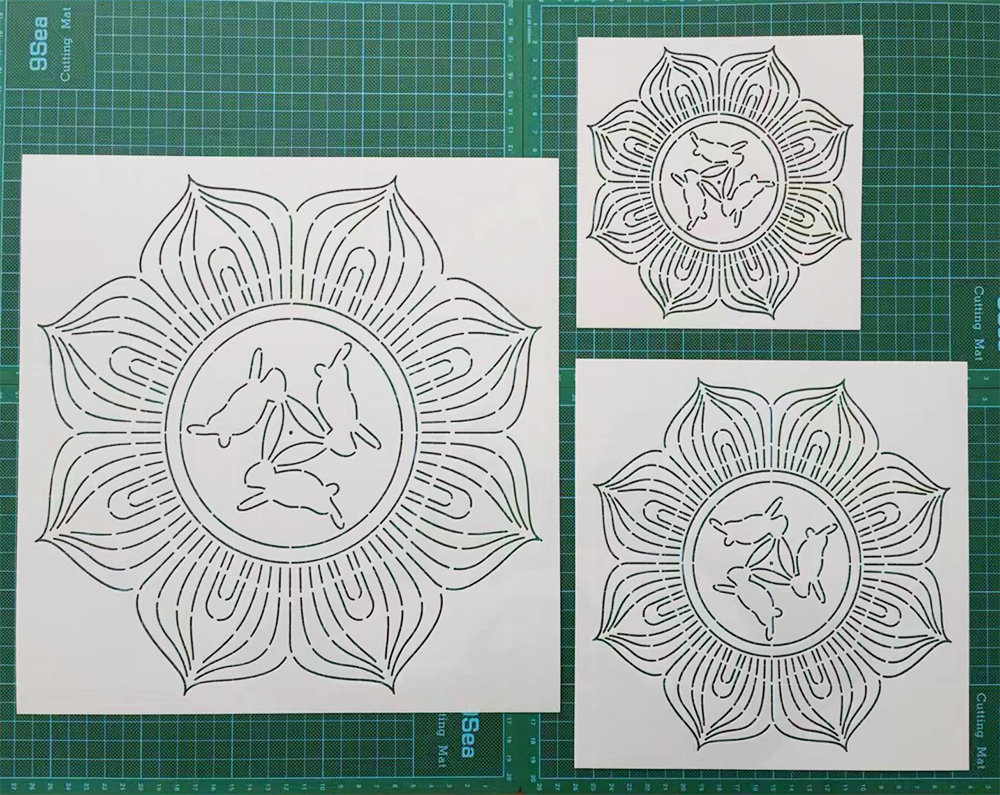 62 三兔共耳莲花版 刺绣刺子绣镂空画图模板diy描图工具模版绘图